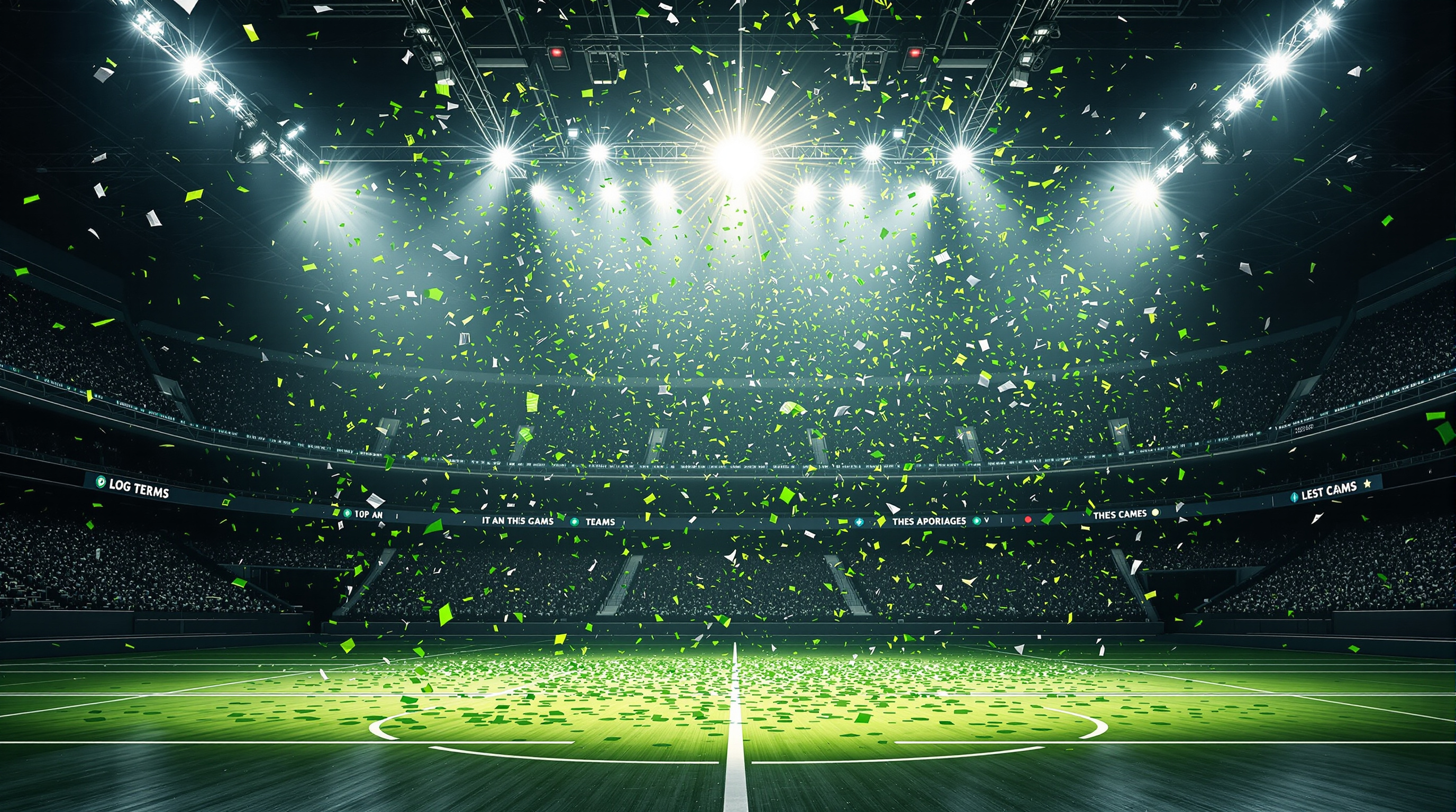 Confetti falling in an arena celebrating a lacrosse championship