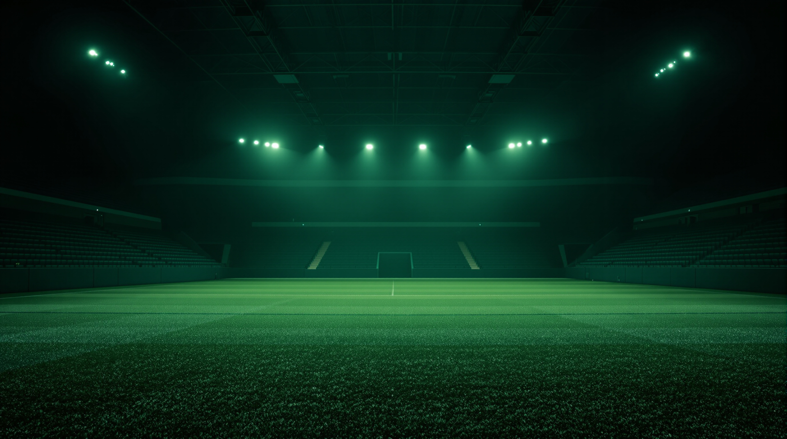 Atmospheric green-lit indoor box lacrosse arena
